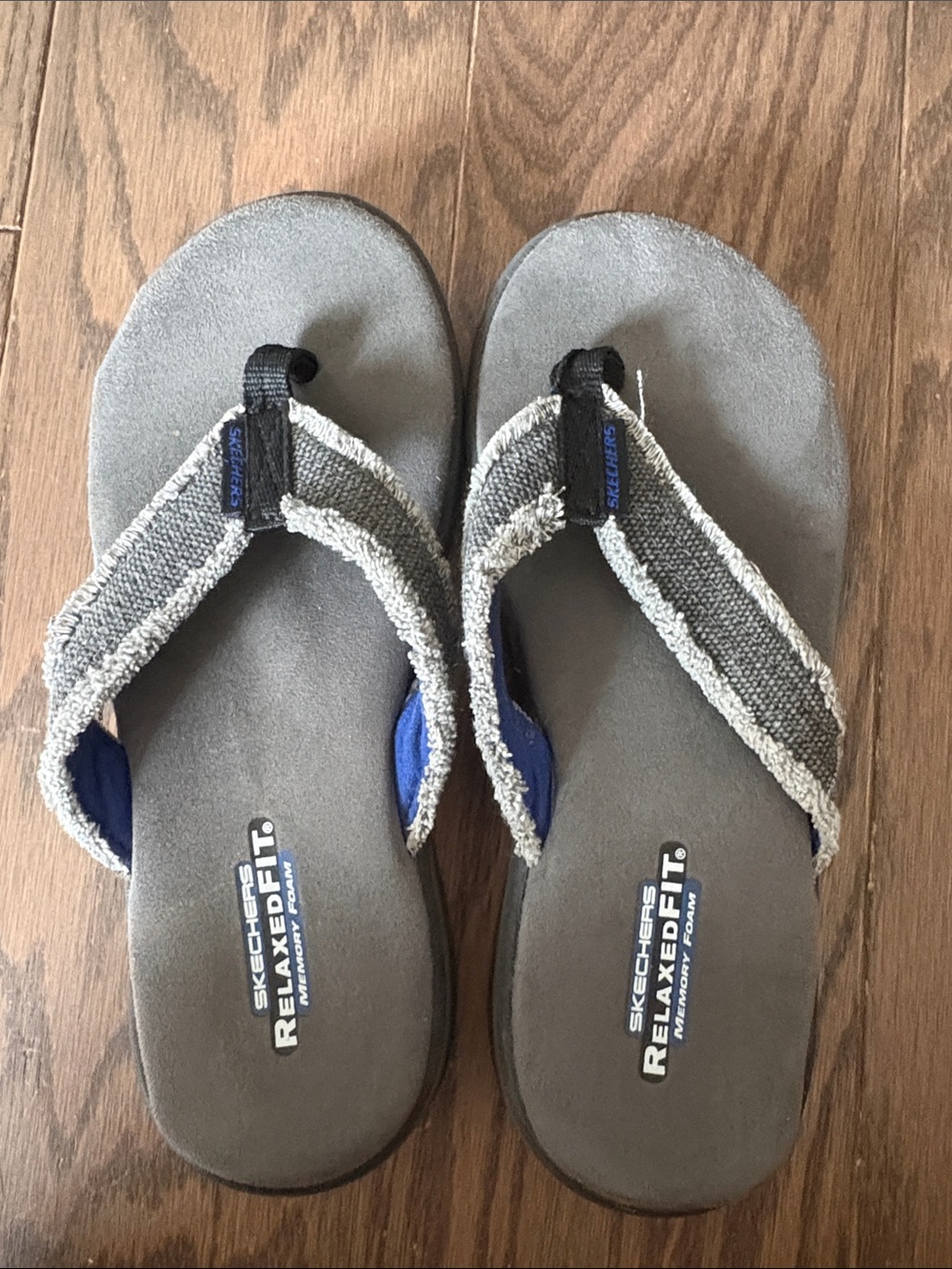 Skechers Kids Gray Flip-Flops with Blue Accents